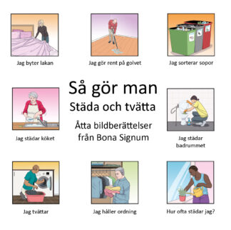 Så gör man, ask med dragspelsböcker med tema Städa och tvätta